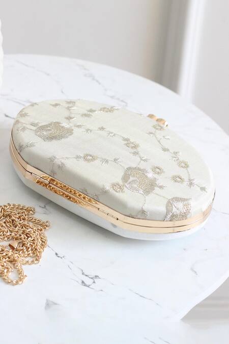 Shop_Boxwish By Bhumika_Cream Zari, Sequins Embroidered Clutch _Online_at_Aza_Fashions