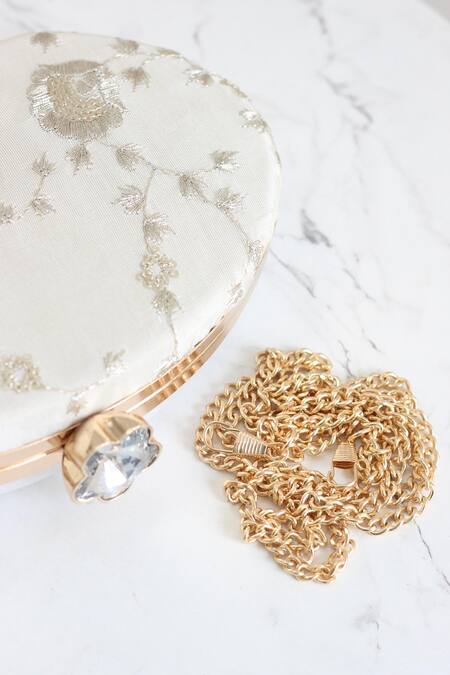 Boxwish By Bhumika_Cream Zari, Sequins Embroidered Clutch _at_Aza_Fashions