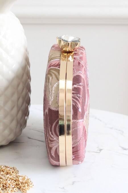 Boxwish By Bhumika_Pink Embroidery, Diamonds Floral Thread Clutch _Online_at_Aza_Fashions