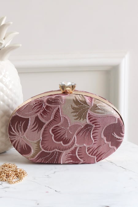 Boxwish By Bhumika Pink Embroidery, Diamonds Floral Thread Clutch 