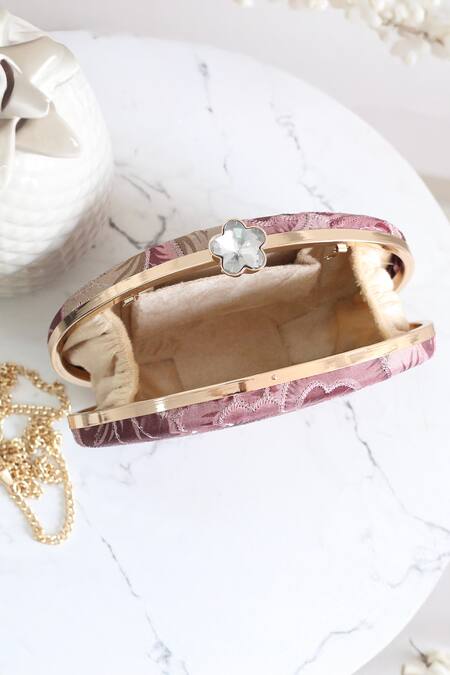 Buy_Boxwish By Bhumika_Pink Embroidery, Diamonds Floral Thread Clutch _Online_at_Aza_Fashions