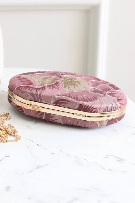 Shop_Boxwish By Bhumika_Pink Embroidery, Diamonds Floral Thread Clutch _Online_at_Aza_Fashions