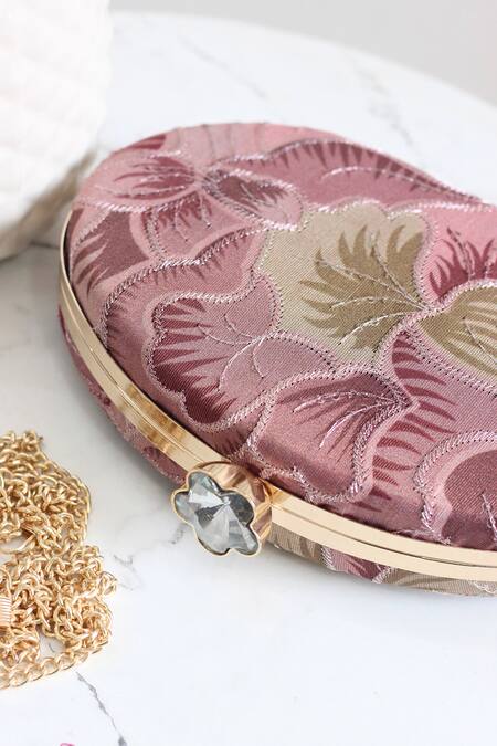 Boxwish By Bhumika_Pink Embroidery, Diamonds Floral Thread Clutch _at_Aza_Fashions