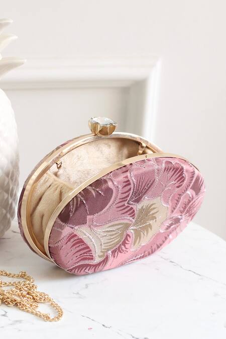 Buy_Boxwish By Bhumika_Pink Embroidery, Diamonds Floral Thread Clutch 