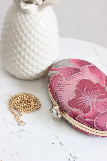 Buy Boxwish By Bhumika Pink Embroidery Floral Thread Clutch Online at Aza Fashions Buy_Boxwish By Bhumika_Pink Embroidery Floral Thread Clutch _Online_at_Aza_Fashions