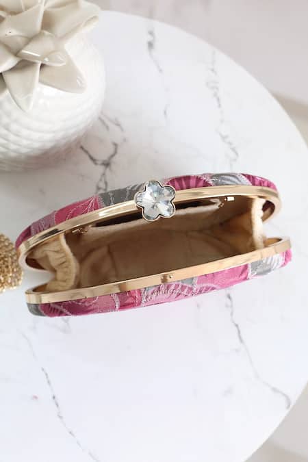 Shop Boxwish By Bhumika Pink Embroidery Floral Thread Clutch Online at Aza Fashions Shop_Boxwish By Bhumika_Pink Embroidery Floral Thread Clutch _Online_at_Aza_Fashions