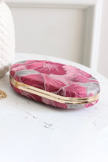 Shop Boxwish By Bhumika Pink Embroidery Floral Thread Clutch at Aza Fashions Shop_Boxwish By Bhumika_Pink Embroidery Floral Thread Clutch _at_Aza_Fashions