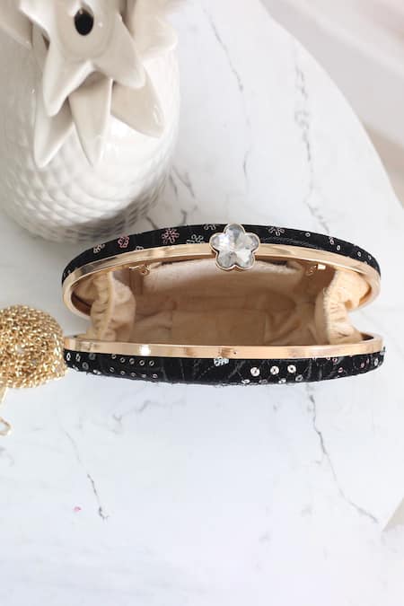 Boxwish By Bhumika_Black Sequins, Embroidery Clutch _Online_at_Aza_Fashions