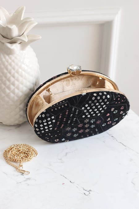 Buy_Boxwish By Bhumika_Black Sequins, Embroidery Clutch _Online_at_Aza_Fashions