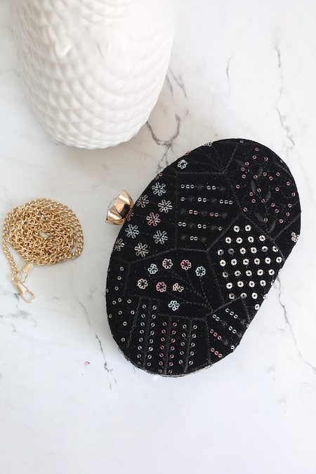 Shop_Boxwish By Bhumika_Black Sequins, Embroidery Clutch _Online_at_Aza_Fashions