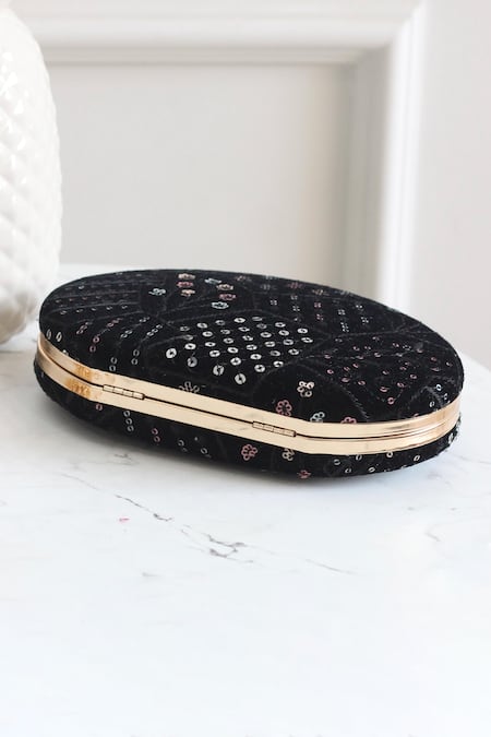 Boxwish By Bhumika_Black Sequins, Embroidery Clutch _at_Aza_Fashions