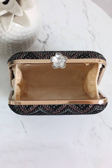Boxwish By Bhumika_Black Sequins, Embroidery Rectangle Clutch_Online_at_Aza_Fashions