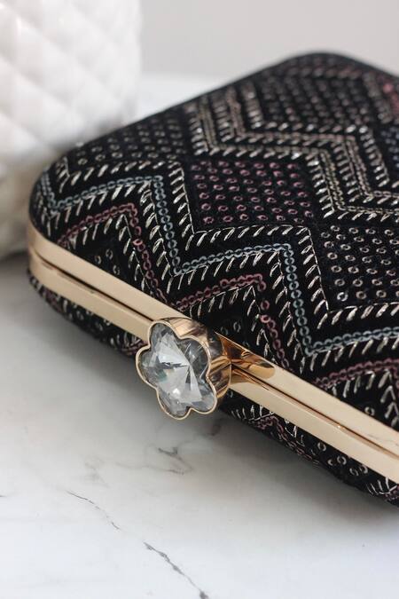 Buy_Boxwish By Bhumika_Black Sequins, Embroidery Rectangle Clutch
