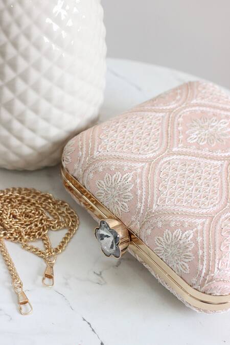 Buy_Boxwish By Bhumika_Peach Embroidery Thread Clutch 