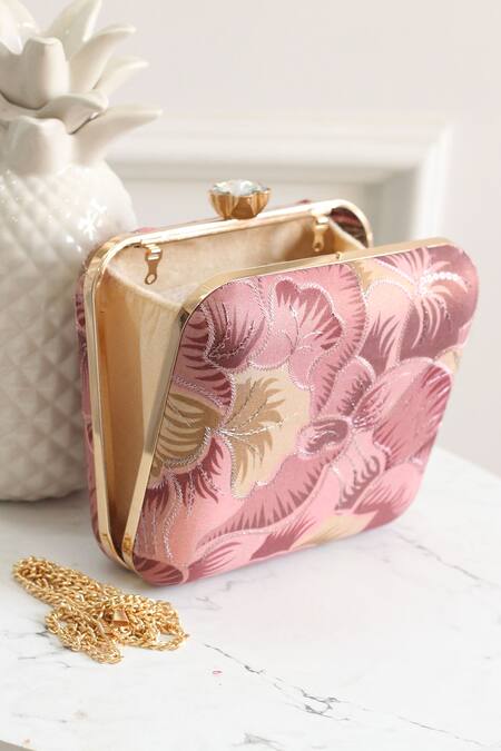 Boxwish By Bhumika_Purple Embroidery Floral Thread Clutch _Online_at_Aza_Fashions