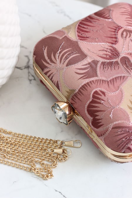 Shop_Boxwish By Bhumika_Purple Embroidery Floral Thread Clutch _Online_at_Aza_Fashions