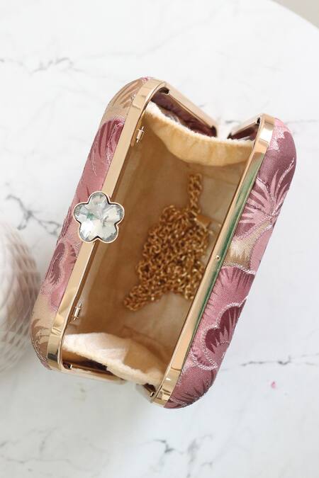 Boxwish By Bhumika_Purple Embroidery Floral Thread Clutch _at_Aza_Fashions