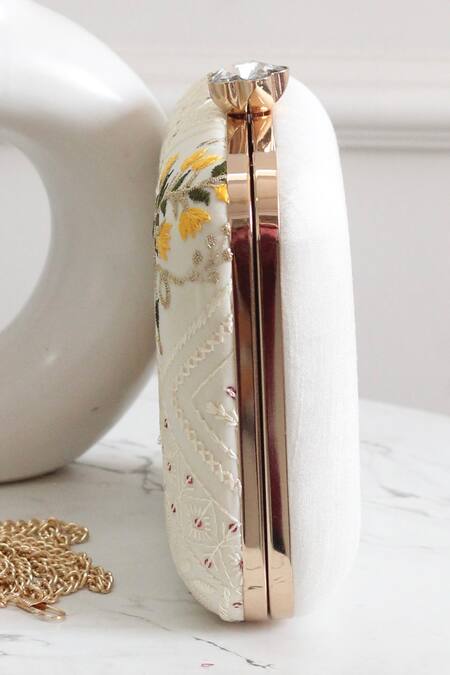 Buy_Boxwish By Bhumika_White Embroidery, Sequins Floral Clutch _Online_at_Aza_Fashions