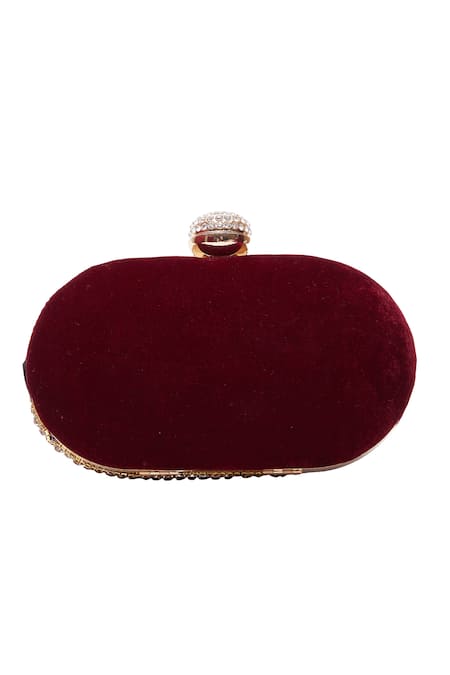 Shop_Samyukta Singhania_Maroon Crystals Embellished Velvet Clutch _at_Aza_Fashions