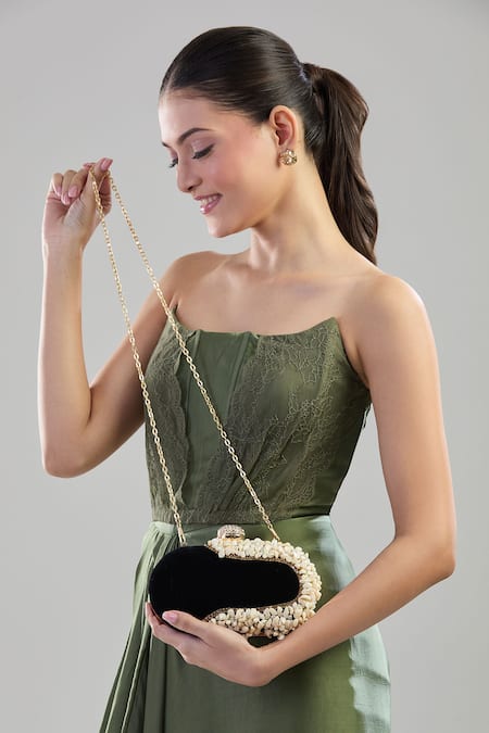 Nazaakat By Samara Singh Black Pearls, Beads Velvet Clutch Bag Online at Aza Fashions Nazaakat By Samara Singh_Black Pearls, Beads Velvet Clutch Bag _Online_at_Aza_Fashions