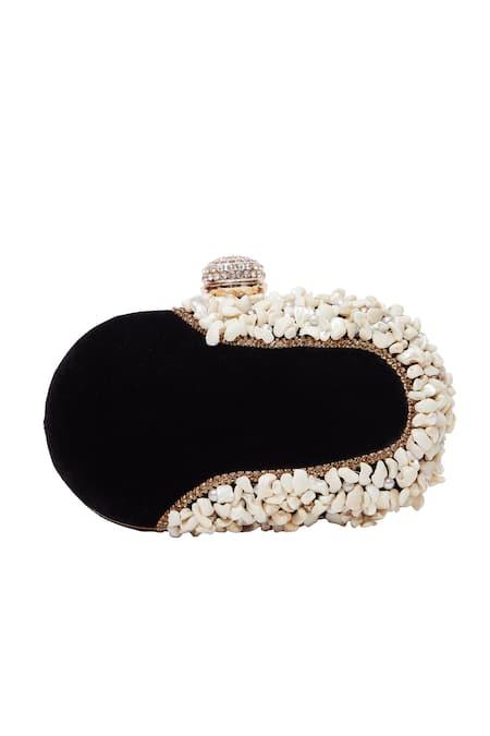 Shop Nazaakat By Samara Singh Black Pearls, Beads Velvet Clutch Bag at Aza Fashions Shop_Nazaakat By Samara Singh_Black Pearls, Beads Velvet Clutch Bag _at_Aza_Fashions