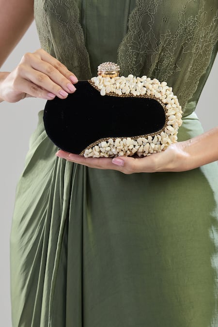 Buy Nazaakat By Samara Singh Black Pearls, Beads Velvet Clutch Bag Online at Aza Fashions Buy_Nazaakat By Samara Singh_Black Pearls, Beads Velvet Clutch Bag _Online_at_Aza_Fashions