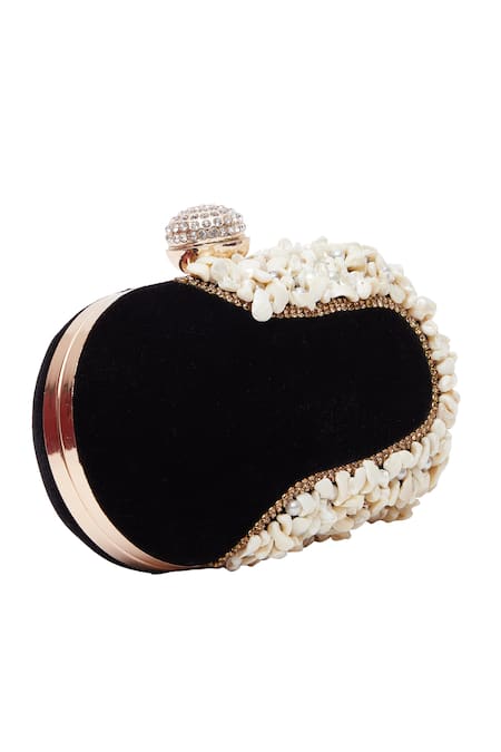 Shop Nazaakat By Samara Singh Black Pearls, Beads Velvet Clutch Bag Online at Aza Fashions Shop_Nazaakat By Samara Singh_Black Pearls, Beads Velvet Clutch Bag _Online_at_Aza_Fashions