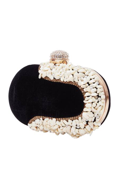 Nazaakat By Samara Singh Black Pearls, Beads Velvet Clutch Bag at Aza Fashions Nazaakat By Samara Singh_Black Pearls, Beads Velvet Clutch Bag _at_Aza_Fashions