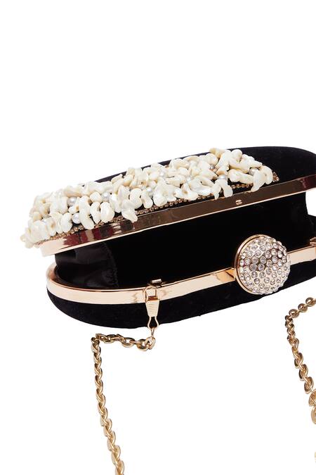 Buy Nazaakat By Samara Singh Black Pearls, Beads Velvet Clutch Bag Buy_Nazaakat By Samara Singh_Black Pearls, Beads Velvet Clutch Bag