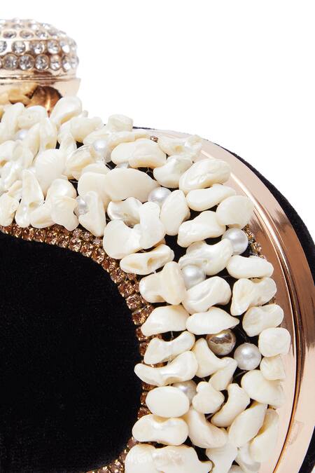 Shop Nazaakat By Samara Singh Black Pearls, Beads Velvet Clutch Bag Shop_Nazaakat By Samara Singh_Black Pearls, Beads Velvet Clutch Bag