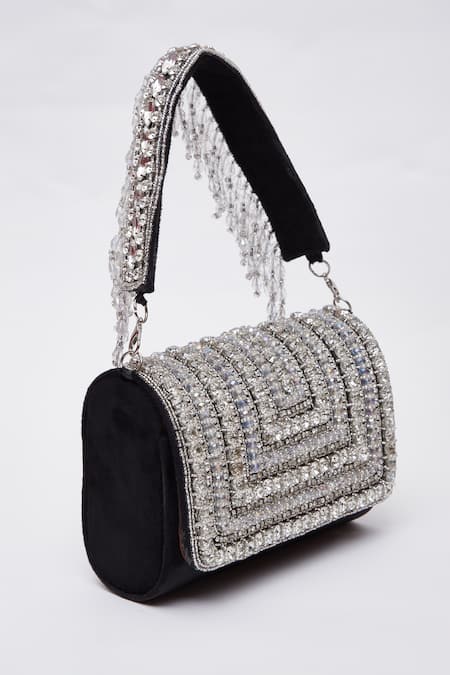Buy Nazaakat By Samara Singh Black Crystals, Fringe Flap Clutch Bag Online at Aza Fashions Buy_Nazaakat By Samara Singh_Black Crystals, Fringe Flap Clutch Bag _Online_at_Aza_Fashions