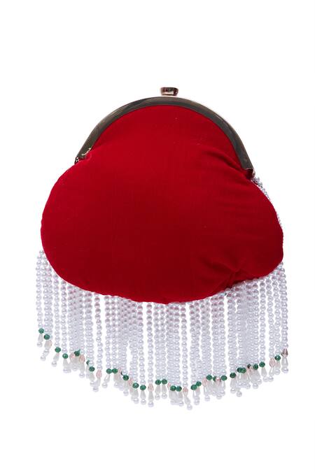 Shop Nazaakat By Samara Singh Red Pearls, Rhinestones And Potli Clutch at Aza Fashions Shop_Nazaakat By Samara Singh_Red Pearls, Rhinestones And Potli Clutch_at_Aza_Fashions