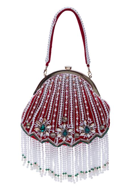 Buy Nazaakat By Samara Singh Red Pearls, Rhinestones And Potli Clutch Online at Aza Fashions Buy_Nazaakat By Samara Singh_Red Pearls, Rhinestones And Potli Clutch_Online_at_Aza_Fashions