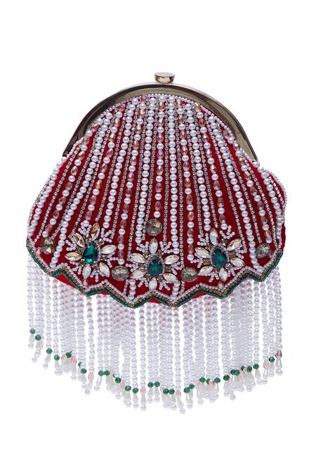 Nazaakat By Samara Singh Red Pearls, Rhinestones And Potli Clutch at Aza Fashions Nazaakat By Samara Singh_Red Pearls, Rhinestones And Potli Clutch_at_Aza_Fashions