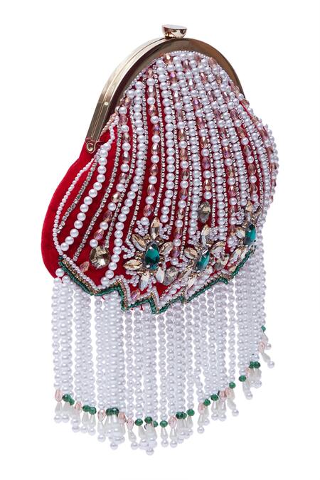 Buy Nazaakat By Samara Singh Red Pearls, Rhinestones And Potli Clutch Buy_Nazaakat By Samara Singh_Red Pearls, Rhinestones And Potli Clutch