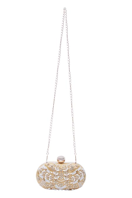 Buy_Nazaakat By Samara Singh_Gold Crystals, Embroidery Floral Embellished Clutch _Online_at_Aza_Fashions