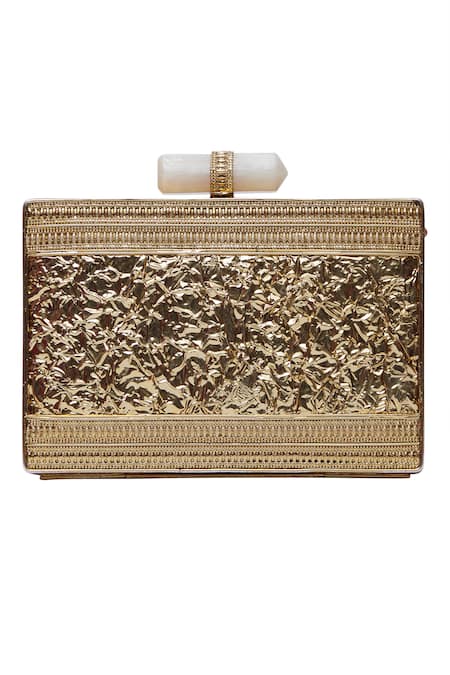 Shop_Samyukta Singhania_Gold Beads, Metallic Thread Embellished Designer Clutch _at_Aza_Fashions