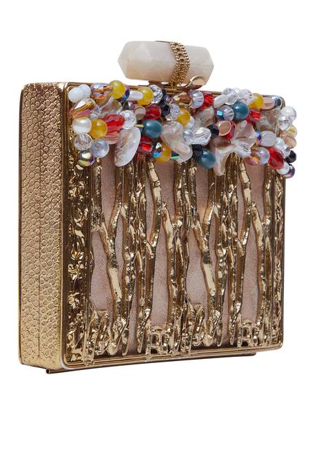 Shop_Samyukta Singhania_Gold Beads, Metallic Thread Embellished Designer Clutch 