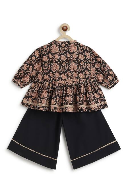 Shop Tiber Taber Black Cotton Floral Print Top And Culottes Set Online at Aza Fashions Shop_Tiber Taber_Black Cotton Floral Print Top And Culottes Set _Online_at_Aza_Fashions