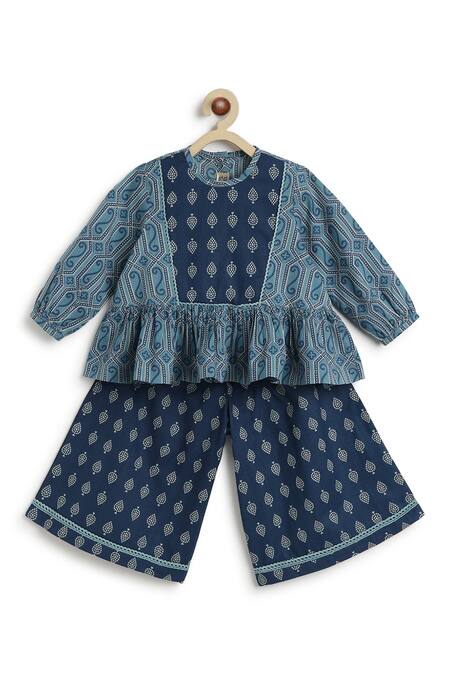 Buy Tiber Taber Blue Cotton Geometric Print Top And Culottes Pant Set Online at Aza Fashions Buy_Tiber Taber_Blue Cotton Geometric Print Top And Culottes Pant Set _Online_at_Aza_Fashions