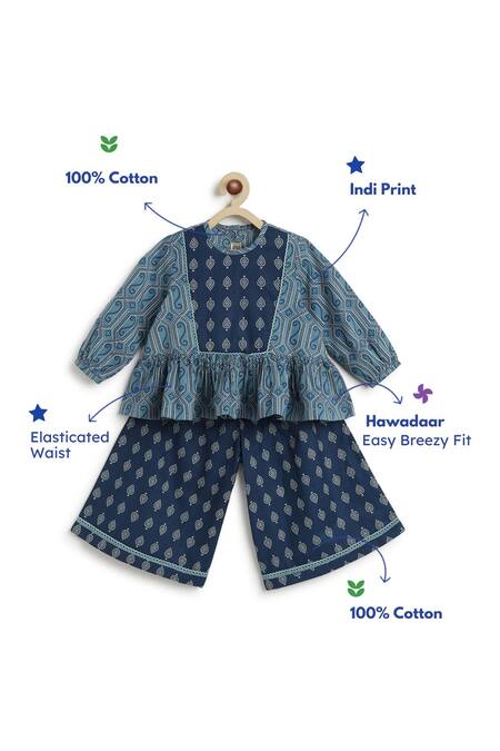 Shop Tiber Taber Blue Cotton Geometric Print Top And Culottes Pant Set Online at Aza Fashions Shop_Tiber Taber_Blue Cotton Geometric Print Top And Culottes Pant Set _Online_at_Aza_Fashions