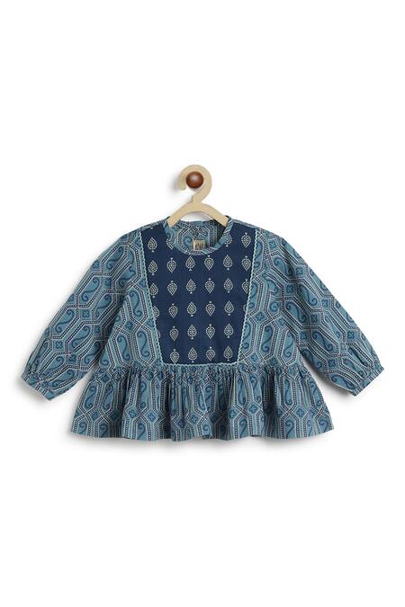 Buy Tiber Taber Blue Cotton Geometric Print Top And Culottes Pant Set Buy_Tiber Taber_Blue Cotton Geometric Print Top And Culottes Pant Set