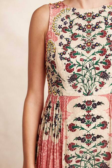 Bhanuni By Jyoti_Red Viscose Crepe Round Floral Printed Maxi Dress _at_Aza_Fashions