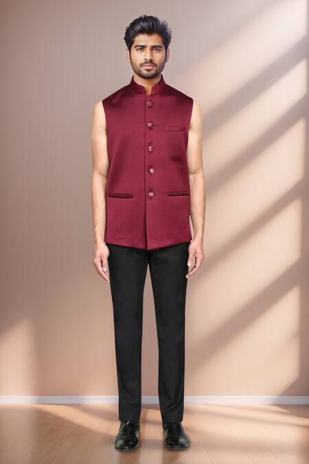 Arihant Rai Sinha Maroon Jacquard, Terrycloth Geometric Prince Coat Set Online at Aza Fashions Arihant Rai Sinha_Maroon Jacquard, Terrycloth Geometric Prince Coat Set _Online_at_Aza_Fashions