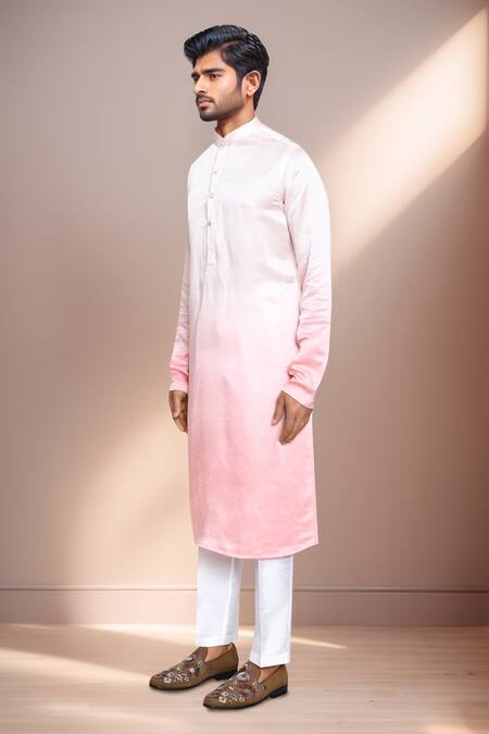Shop Arihant Rai Sinha Pink Satin, Silk Ombre Kurta Set Shop_Arihant Rai Sinha_Pink Satin, Silk Ombre Kurta Set