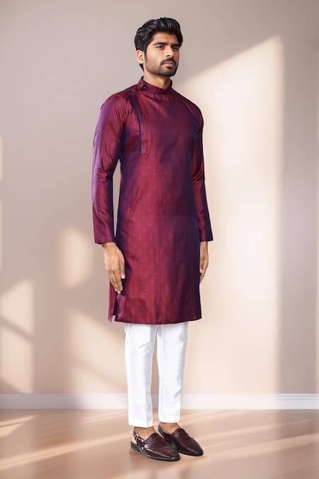 Arihant Rai Sinha Magenta Jacquard, Silk Floral Woven Kurta Set at Aza Fashions Arihant Rai Sinha_Magenta Jacquard, Silk Floral Woven Kurta Set _at_Aza_Fashions