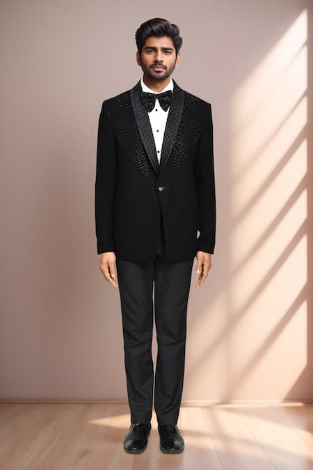 Buy Arihant Rai Sinha Black Cotton Satin, Terrycloth Beads Geometric Embroidered Blazer And Pant Set Online at Aza Fashions Buy_Arihant Rai Sinha_Black Cotton Satin, Terrycloth Beads Geometric Embroidered Blazer And Pant Set _Online_at_Aza_Fashions