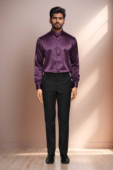 Arihant Rai Sinha_Black Satin, Jacquard, Silk, Rayon Geometric Pattern Blazer Pant Set _Online_at_Aza_Fashions