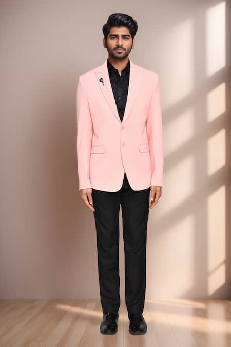 Arihant Rai Sinha_Peach Cotton Satin, Polyester Blazer And Pant Set _Online_at_Aza_Fashions