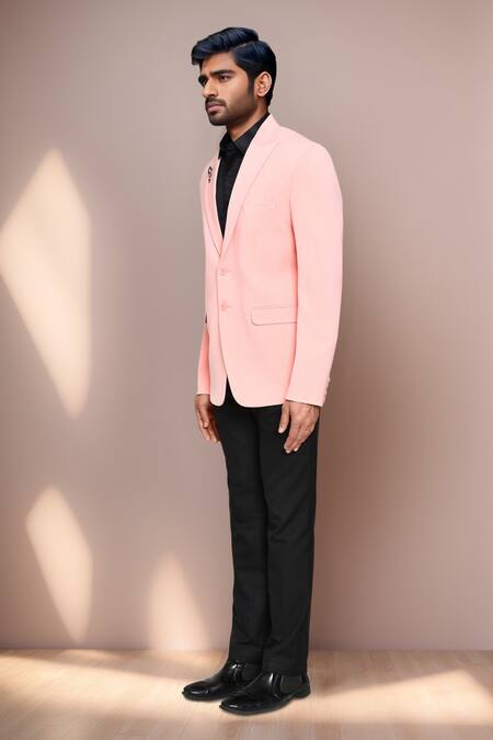 Buy_Arihant Rai Sinha_Peach Cotton Satin, Polyester Blazer And Pant Set _Online_at_Aza_Fashions